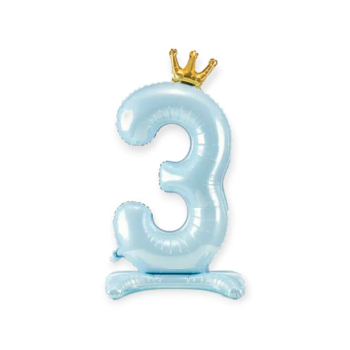 Picture of STANDING FOIL BALLOON NUMBER 3 SKY BLUE 84CM